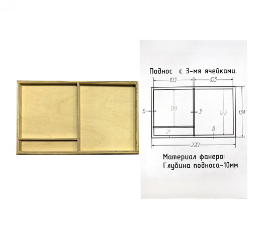1.05.39 Поднос с 3-мя ячейками 22х13, 4 см